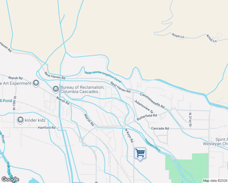 map of restaurants, bars, coffee shops, grocery stores, and more near Skyline Place in Yakima