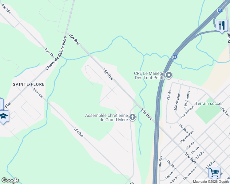 map of restaurants, bars, coffee shops, grocery stores, and more near Rue des Hydrangées in Shawinigan