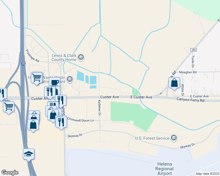 map of restaurants, bars, coffee shops, grocery stores, and more near 1822 East Custer Avenue in Helena