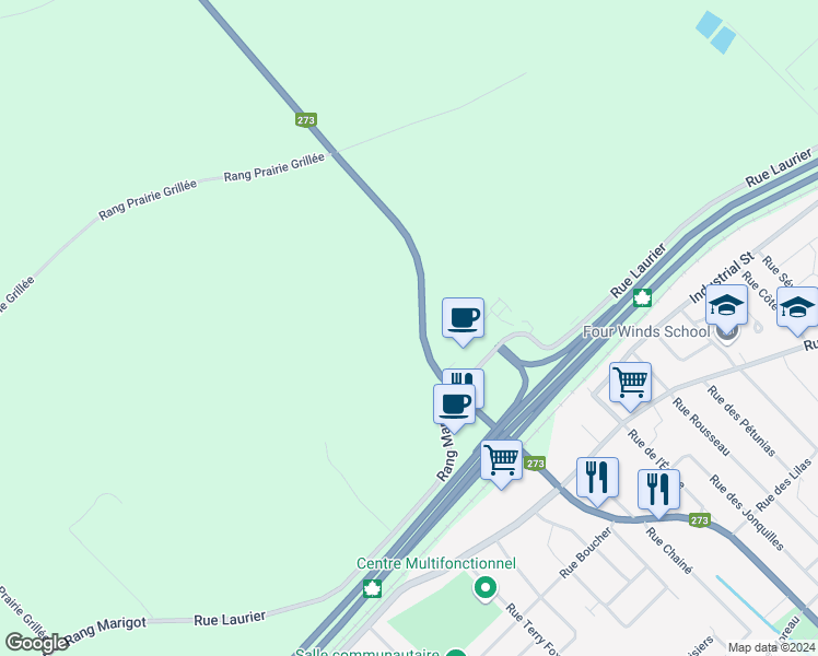map of restaurants, bars, coffee shops, grocery stores, and more near 481 Québec 273 in Saint-Apollinaire