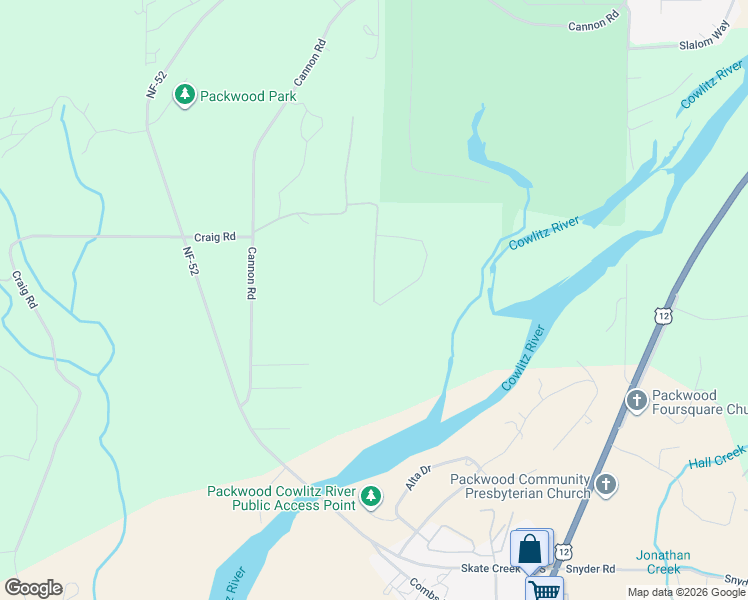 map of restaurants, bars, coffee shops, grocery stores, and more near 199 Riverview Drive in Packwood