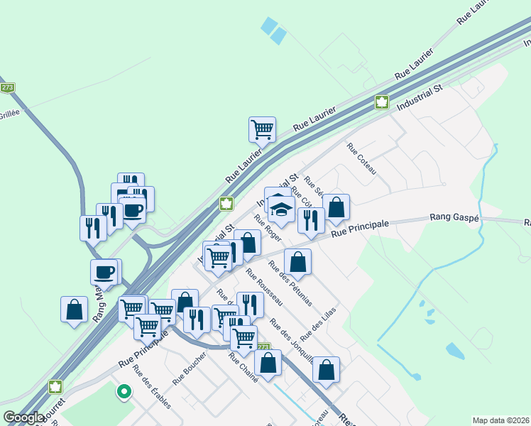 map of restaurants, bars, coffee shops, grocery stores, and more near 63 Rue Gingras in Saint-Apollinaire