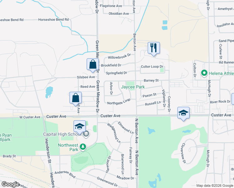map of restaurants, bars, coffee shops, grocery stores, and more near 314 Westwind Way in Helena