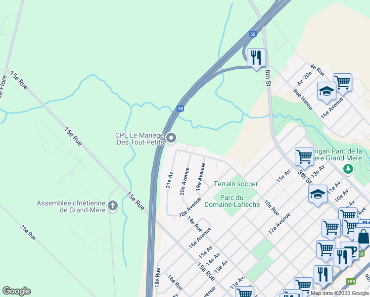 map of restaurants, bars, coffee shops, grocery stores, and more near 2050 10e Rue in Shawinigan