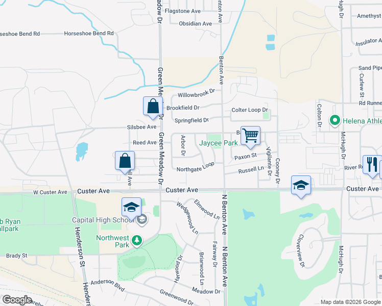 map of restaurants, bars, coffee shops, grocery stores, and more near 314 Westwind Way in Helena