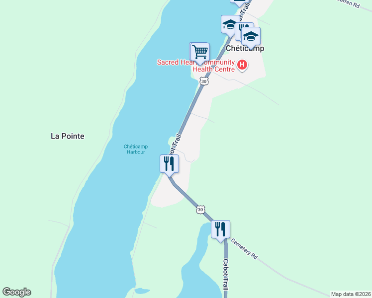 map of restaurants, bars, coffee shops, grocery stores, and more near 15 Pere Goirrior Avenue in Chéticamp