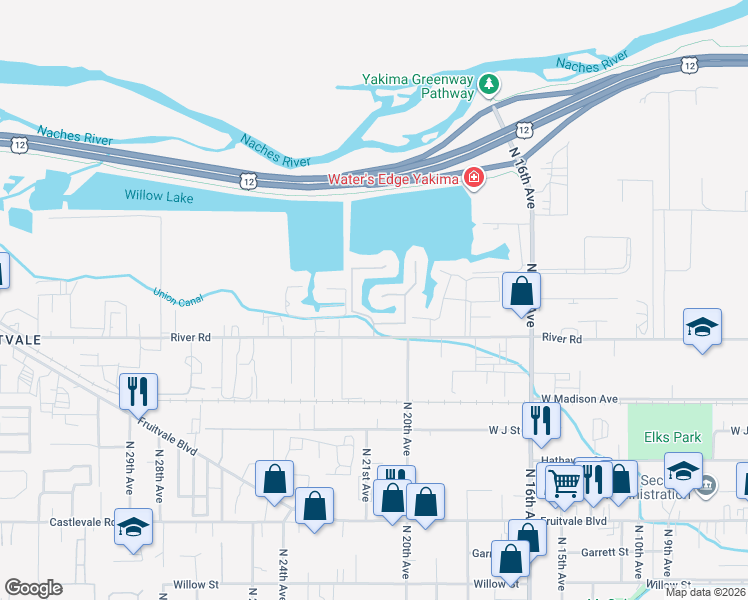 map of restaurants, bars, coffee shops, grocery stores, and more near 2009 Lakeview Dr in Yakima