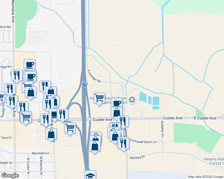 map of restaurants, bars, coffee shops, grocery stores, and more near 1600-1878 Frontage Road in Helena