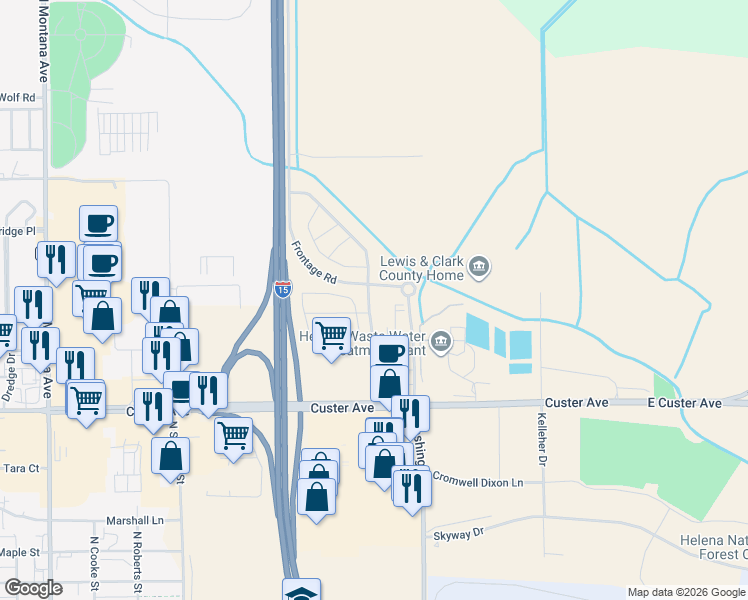 map of restaurants, bars, coffee shops, grocery stores, and more near 1600-1878 Frontage Road in Helena