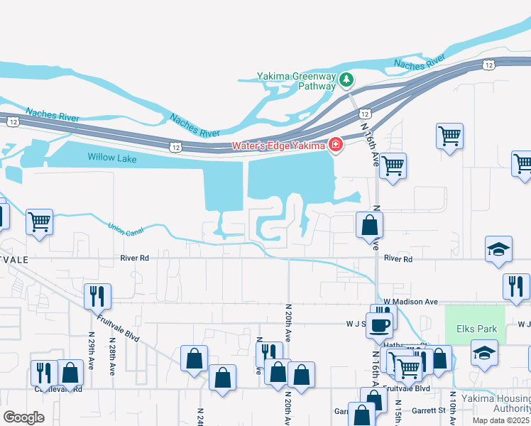 map of restaurants, bars, coffee shops, grocery stores, and more near 2008 Evergreen Court in Yakima