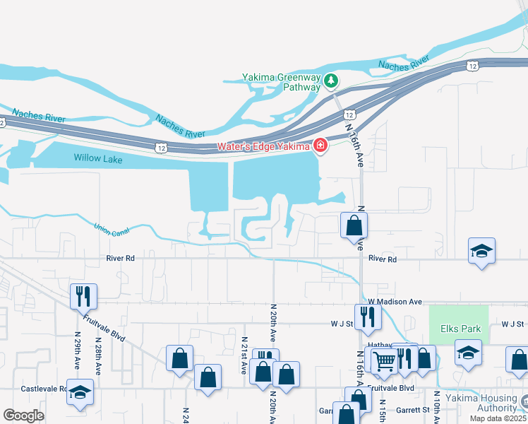 map of restaurants, bars, coffee shops, grocery stores, and more near 2008 Evergreen Court in Yakima