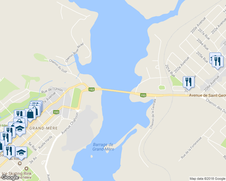 map of restaurants, bars, coffee shops, grocery stores, and more near 6 Pont De Grand Mère in Shawinigan