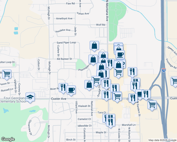 map of restaurants, bars, coffee shops, grocery stores, and more near 1004 Redpoll Loop in Helena