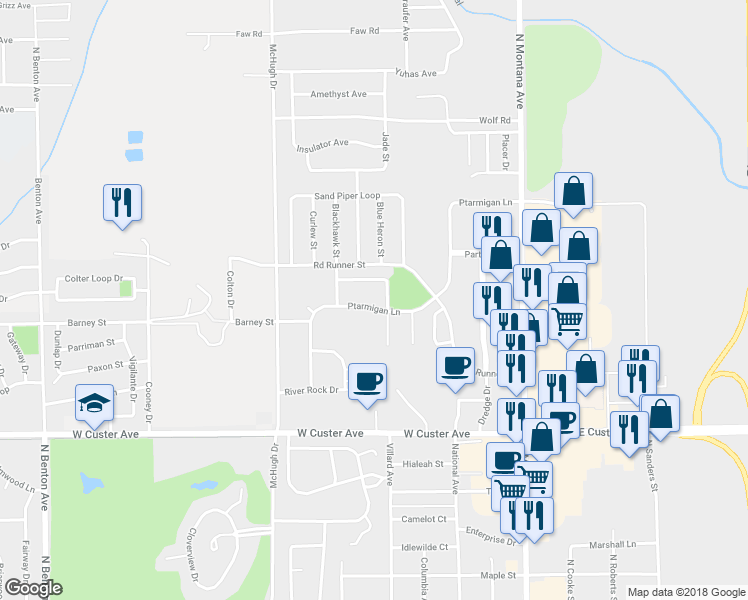 map of restaurants, bars, coffee shops, grocery stores, and more near 840 Ptarmigan Lane in Helena