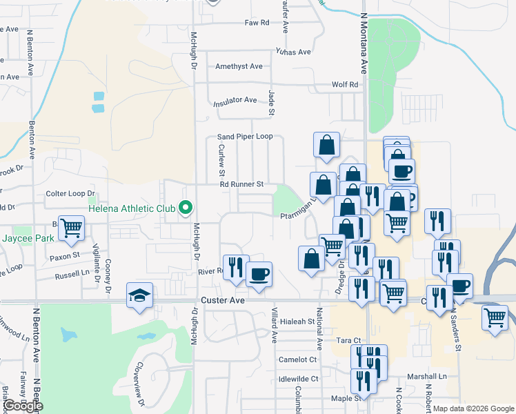 map of restaurants, bars, coffee shops, grocery stores, and more near 832 Ptarmigan Lane in Helena