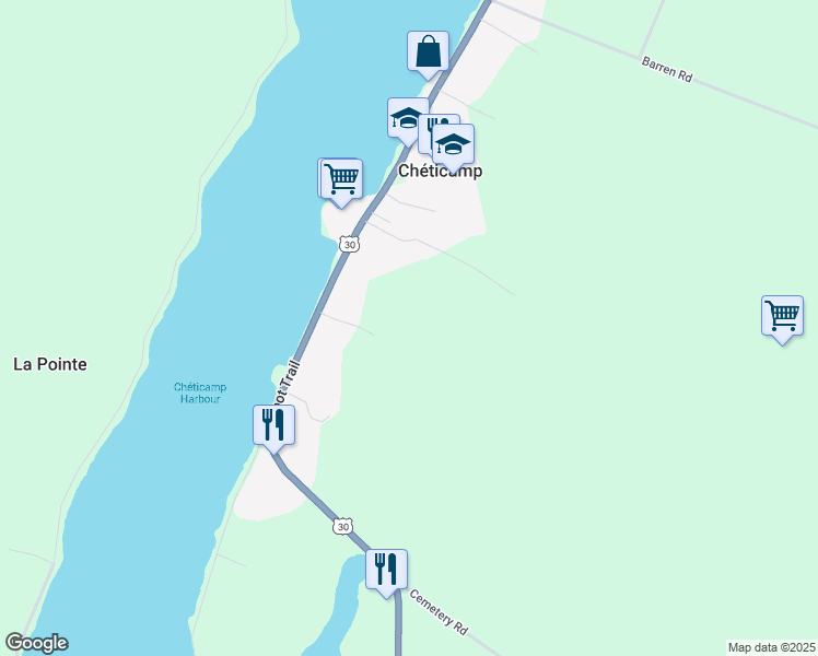 map of restaurants, bars, coffee shops, grocery stores, and more near Nova Scotia Trunk 30 in Chéticamp
