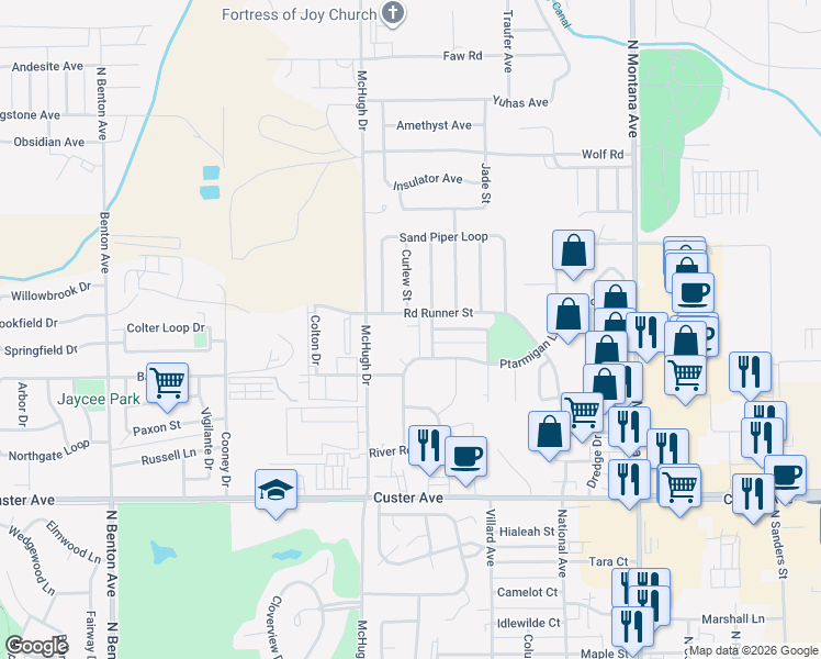 map of restaurants, bars, coffee shops, grocery stores, and more near Road Runner Street in Helena