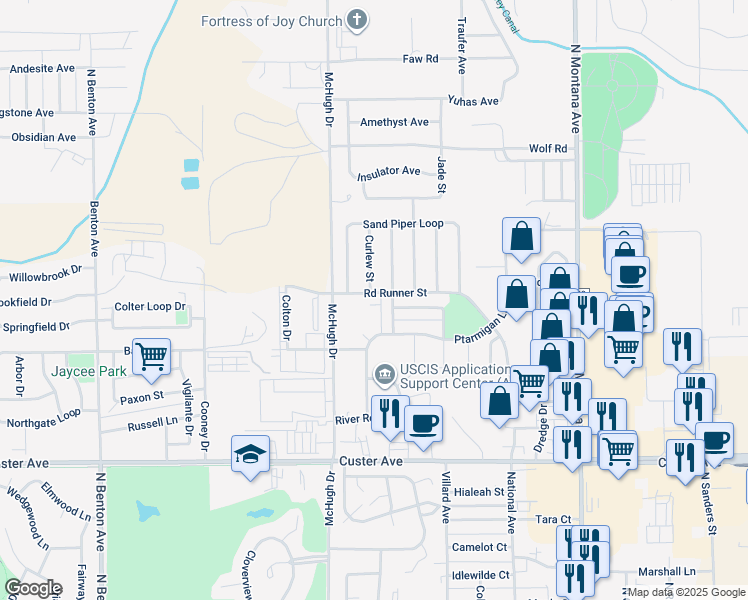 map of restaurants, bars, coffee shops, grocery stores, and more near Road Runner Street in Helena