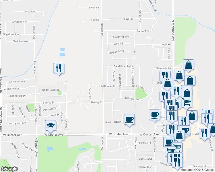 map of restaurants, bars, coffee shops, grocery stores, and more near Road Runner Street in Helena