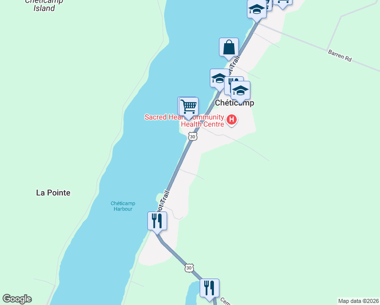 map of restaurants, bars, coffee shops, grocery stores, and more near 15038 Cabot Trail Road in Chéticamp
