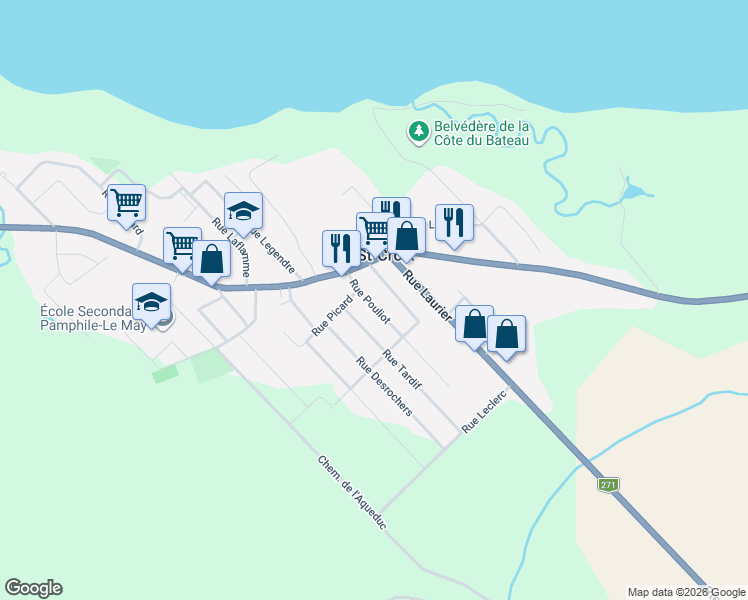 map of restaurants, bars, coffee shops, grocery stores, and more near 240 Rue Pouliot in Sainte-Croix