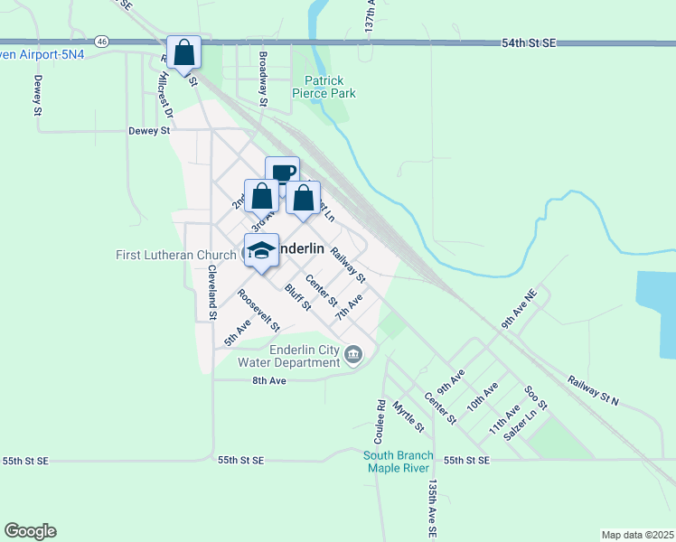 map of restaurants, bars, coffee shops, grocery stores, and more near Harvest Lane in Enderlin