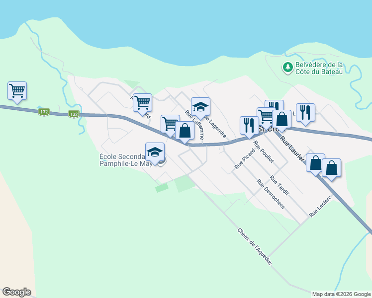 map of restaurants, bars, coffee shops, grocery stores, and more near 6350 Rue Principale in Sainte-Croix