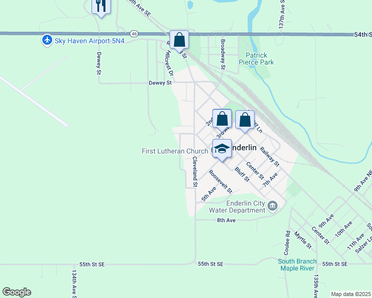 map of restaurants, bars, coffee shops, grocery stores, and more near 116 May Street in Enderlin