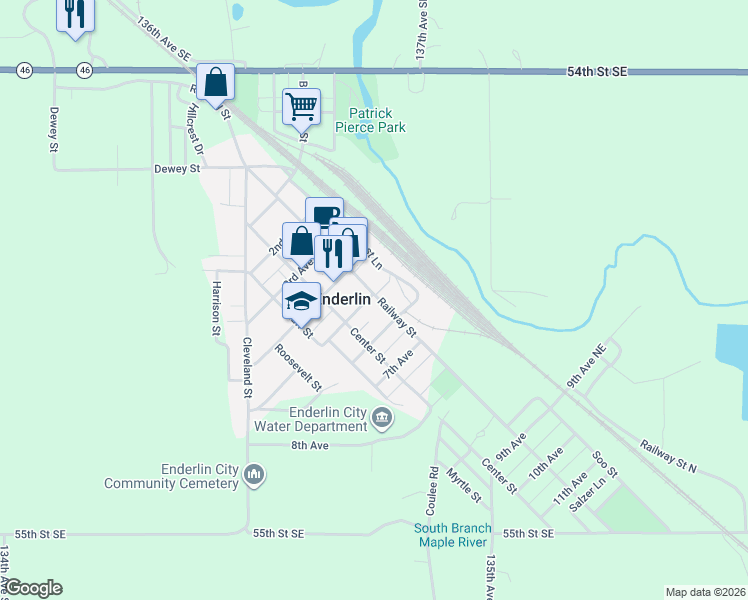 map of restaurants, bars, coffee shops, grocery stores, and more near in Enderlin