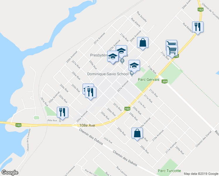 map of restaurants, bars, coffee shops, grocery stores, and more near 320 106e Avenue in Shawinigan