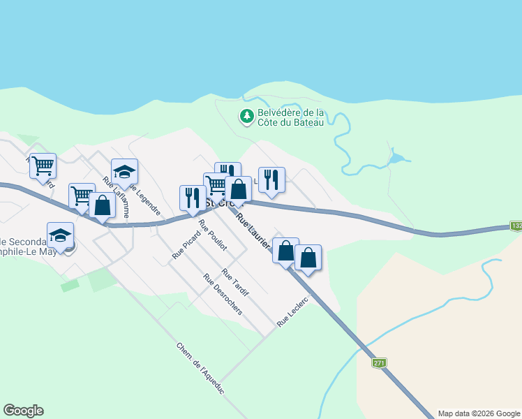 map of restaurants, bars, coffee shops, grocery stores, and more near 6087 Rue Principale in Sainte-Croix