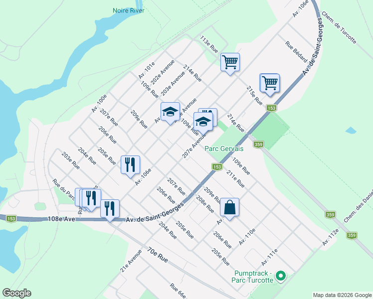 map of restaurants, bars, coffee shops, grocery stores, and more near 441 210e Rue in Shawinigan