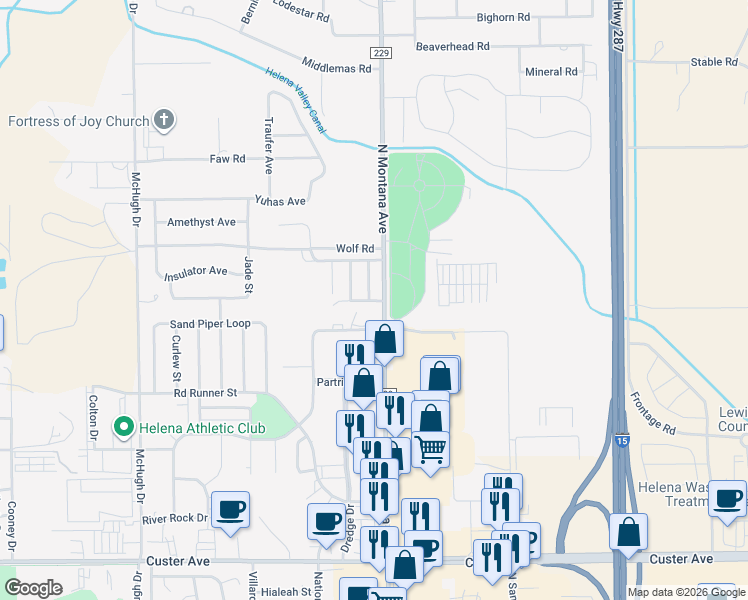 map of restaurants, bars, coffee shops, grocery stores, and more near 3501-3599 Placer Drive in Helena