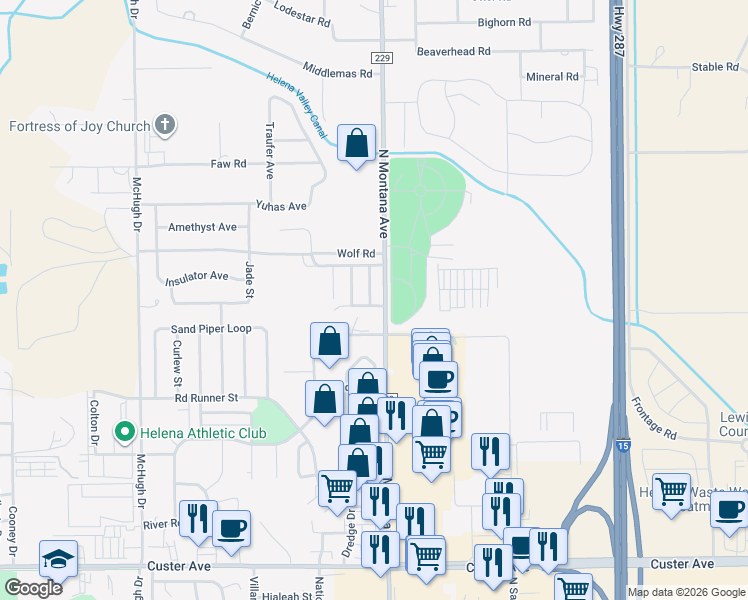 map of restaurants, bars, coffee shops, grocery stores, and more near 3501 Placer Drive in Helena