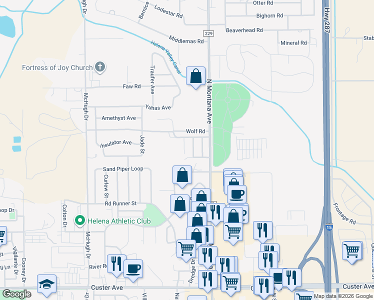 map of restaurants, bars, coffee shops, grocery stores, and more near 3501-3599 Nugget Drive in Helena