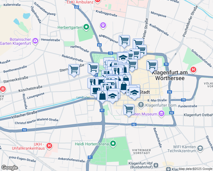 map of restaurants, bars, coffee shops, grocery stores, and more near 4 Heiligengeistplatz in Innere Stadt