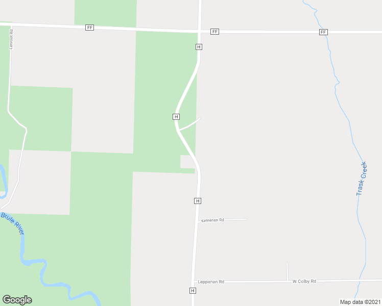 map of restaurants, bars, coffee shops, grocery stores, and more near 3795 County Road H in Brule