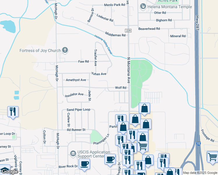 map of restaurants, bars, coffee shops, grocery stores, and more near 1070 Wolf Rd in Helena
