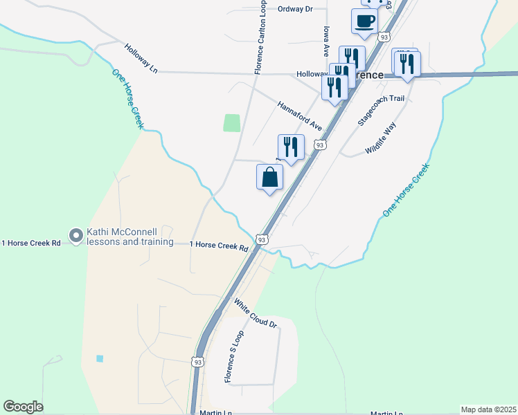 map of restaurants, bars, coffee shops, grocery stores, and more near 5399 U.S. 93 in Florence