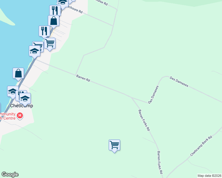 map of restaurants, bars, coffee shops, grocery stores, and more near Barren Road in Inverness County
