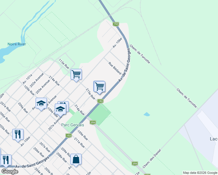 map of restaurants, bars, coffee shops, grocery stores, and more near 831 Avenue de Saint-Georges in Shawinigan