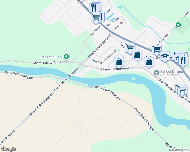 map of restaurants, bars, coffee shops, grocery stores, and more near in Saint-Anselme