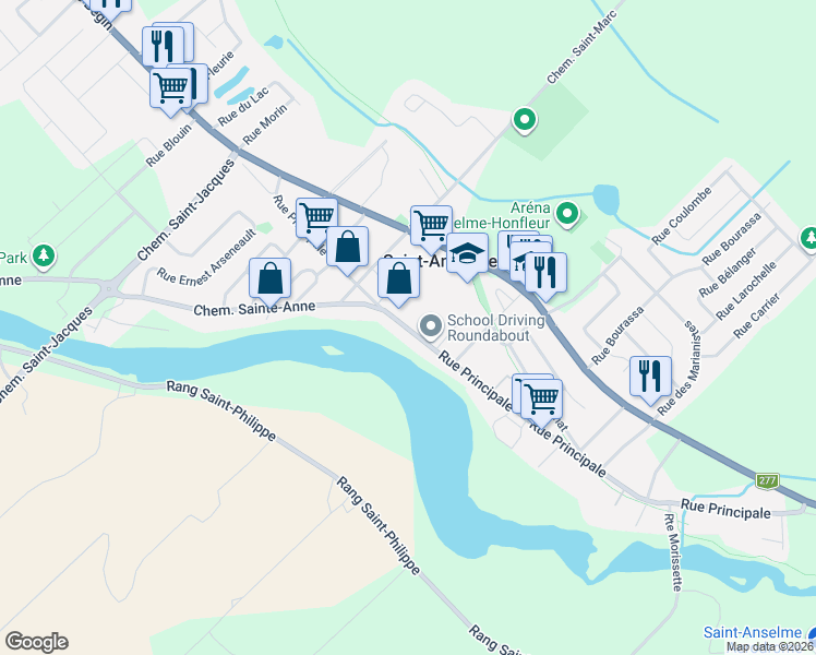 map of restaurants, bars, coffee shops, grocery stores, and more near 159 Rue Principale in Saint-Anselme