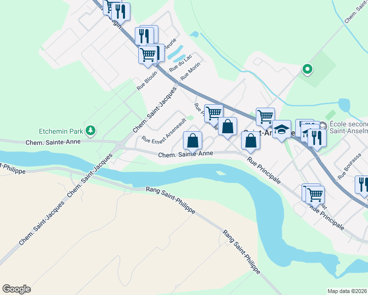 map of restaurants, bars, coffee shops, grocery stores, and more near 15 Rue Vaillancourt in Saint-Anselme