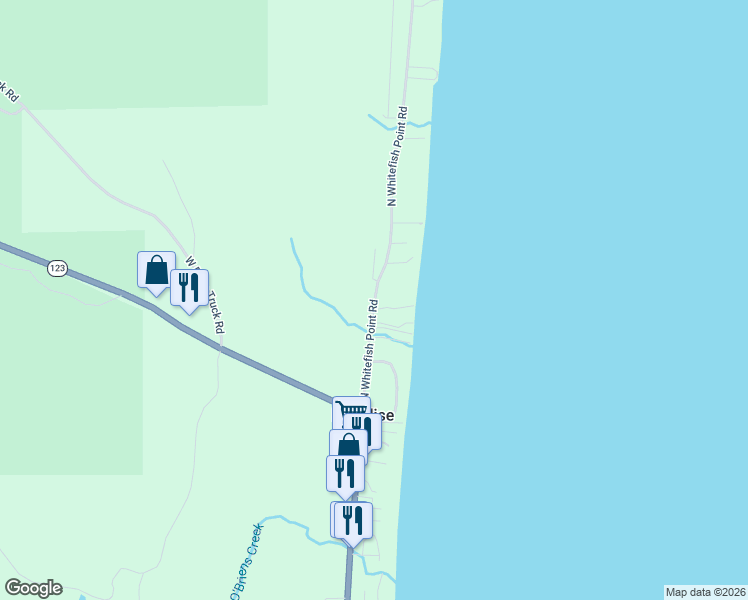map of restaurants, bars, coffee shops, grocery stores, and more near North Whitefish Point Road in Paradise