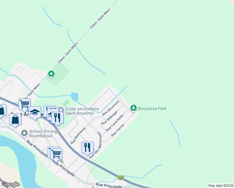 map of restaurants, bars, coffee shops, grocery stores, and more near 14 Rue Labrecque in Saint-Anselme