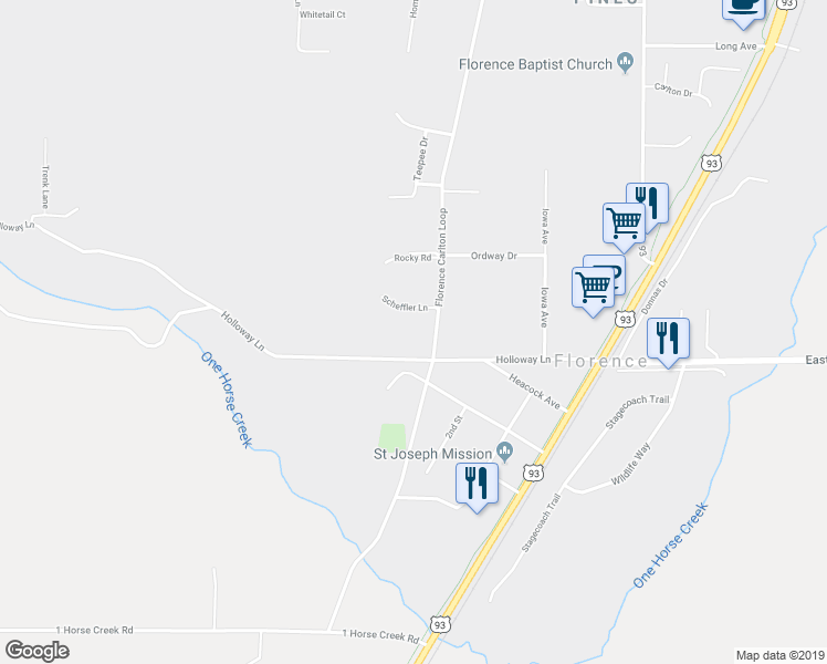 map of restaurants, bars, coffee shops, grocery stores, and more near 5385 Florence Carlton Loop in Florence