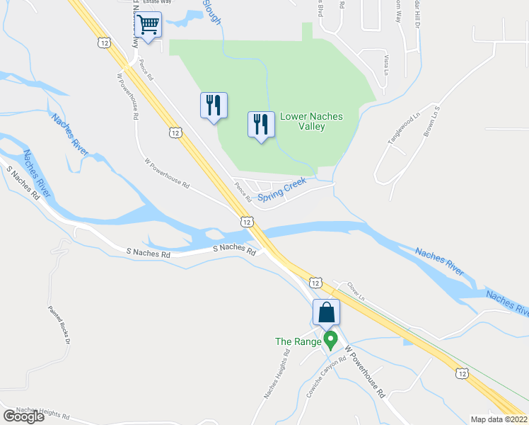 map of restaurants, bars, coffee shops, grocery stores, and more near 600 Pence Road in Yakima