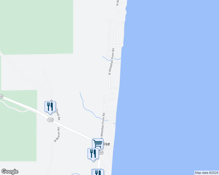map of restaurants, bars, coffee shops, grocery stores, and more near 8782 North Whitefish Point Road in Paradise
