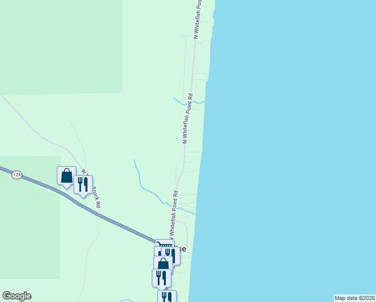 map of restaurants, bars, coffee shops, grocery stores, and more near 8782-8974 North Whitefish Point Road in Paradise